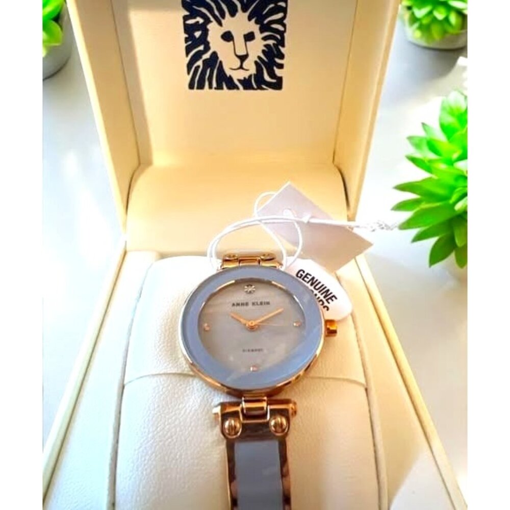 Anne Klein Gray & Gold Ladies Watch Genuine Diamonds - New in Box